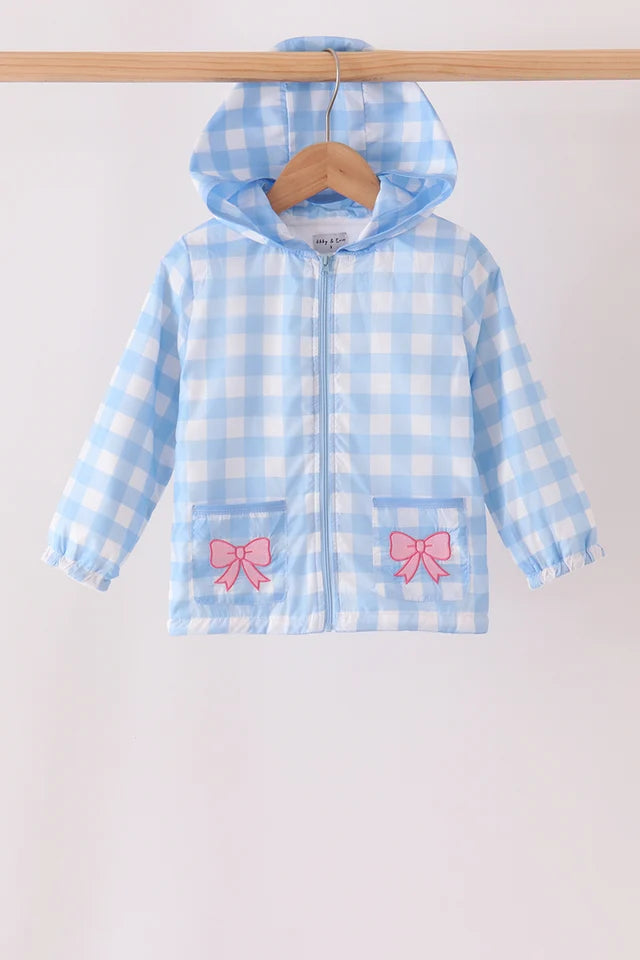 Blue Bow Embroidered Gingham Rain Jacket