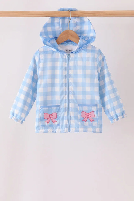 Blue Bow Embroidered Gingham Rain Jacket