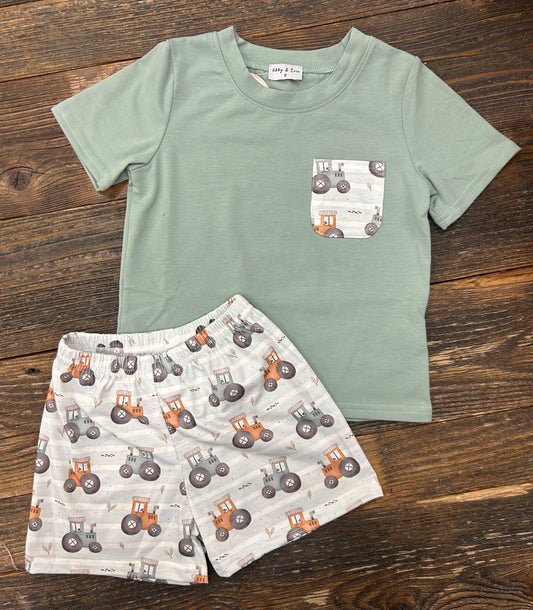 Blue Tractor Short Set