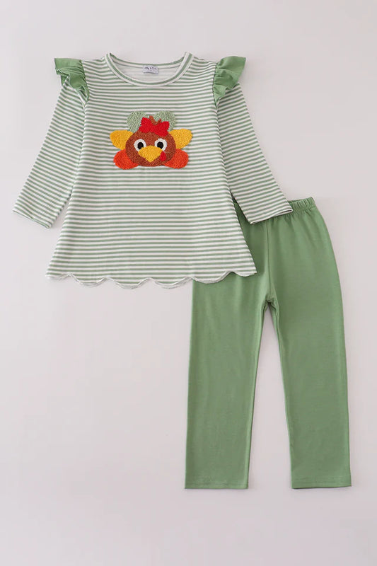 Green Turkey Scallop Legging Set