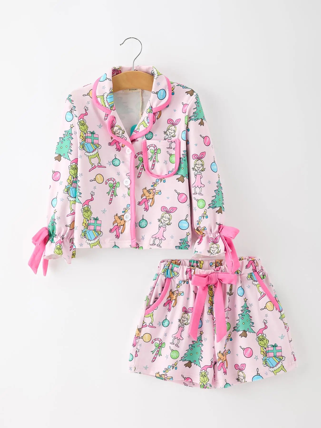 Pink Bow Green Guy Pajama Set