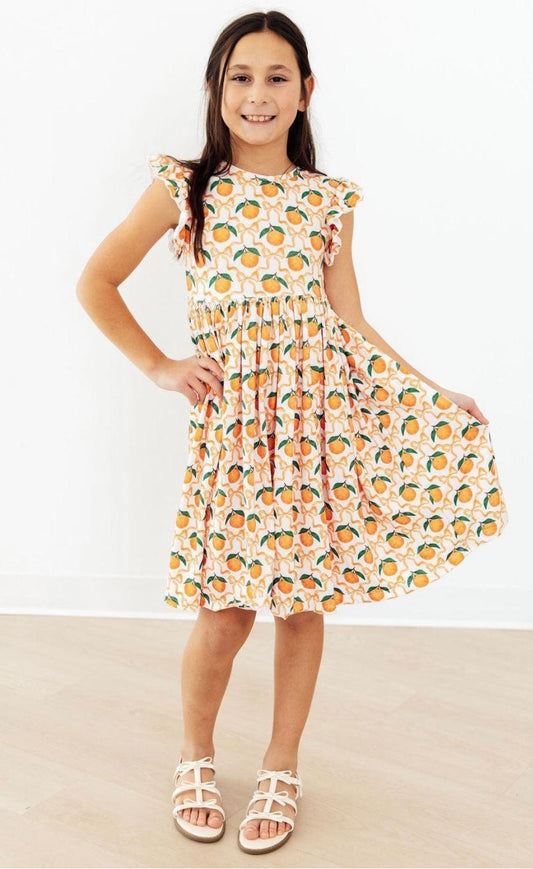 MR Orange Orchard Flutter Sleeve Twirl Dress