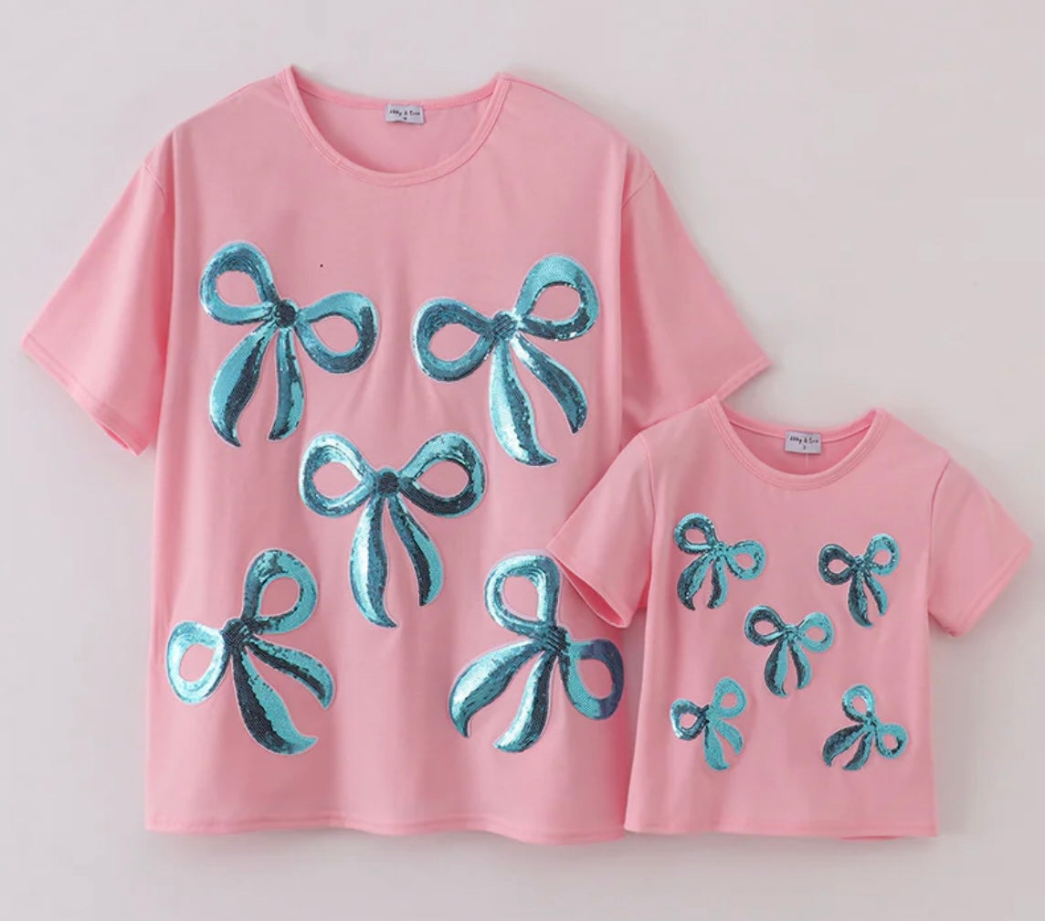 Pink Sequin Bow Mommy & Me Short Sleeve