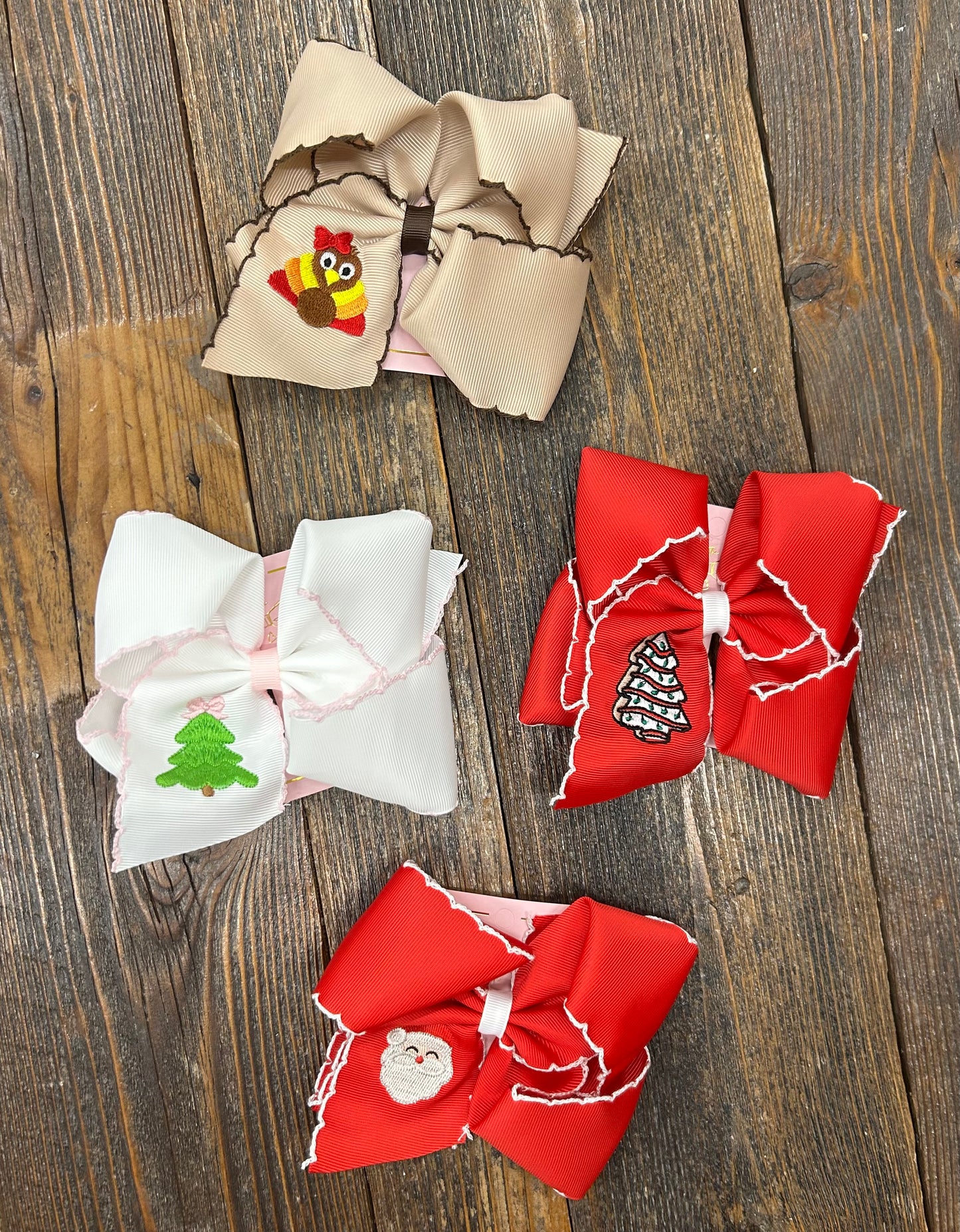 Holiday Moon Stitch Embroidered Bow/Headwrap