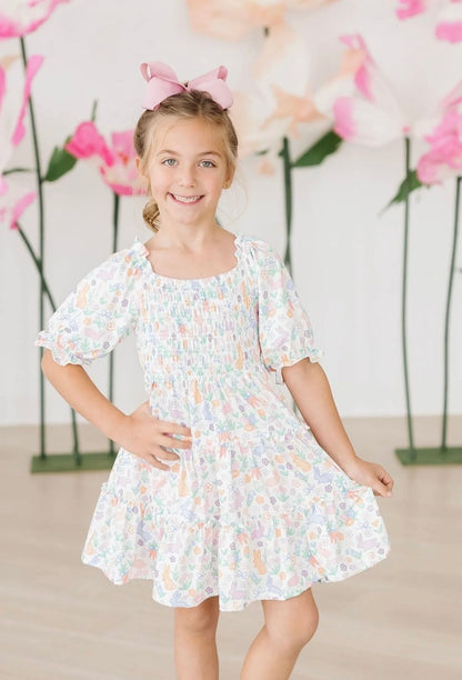 MR Hoppy Easter Smocked Ruffle Dress