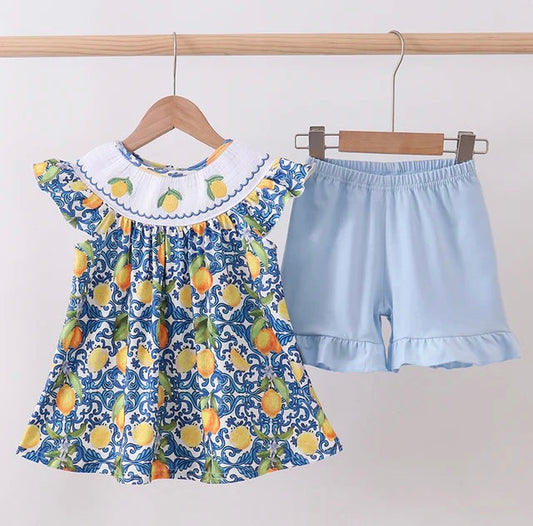 Smocked Lemon Ruffle Short Set