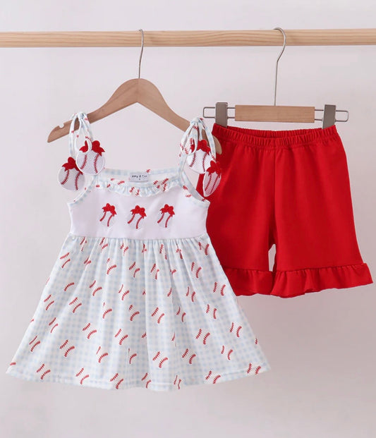 Baseball Gingham Short Set