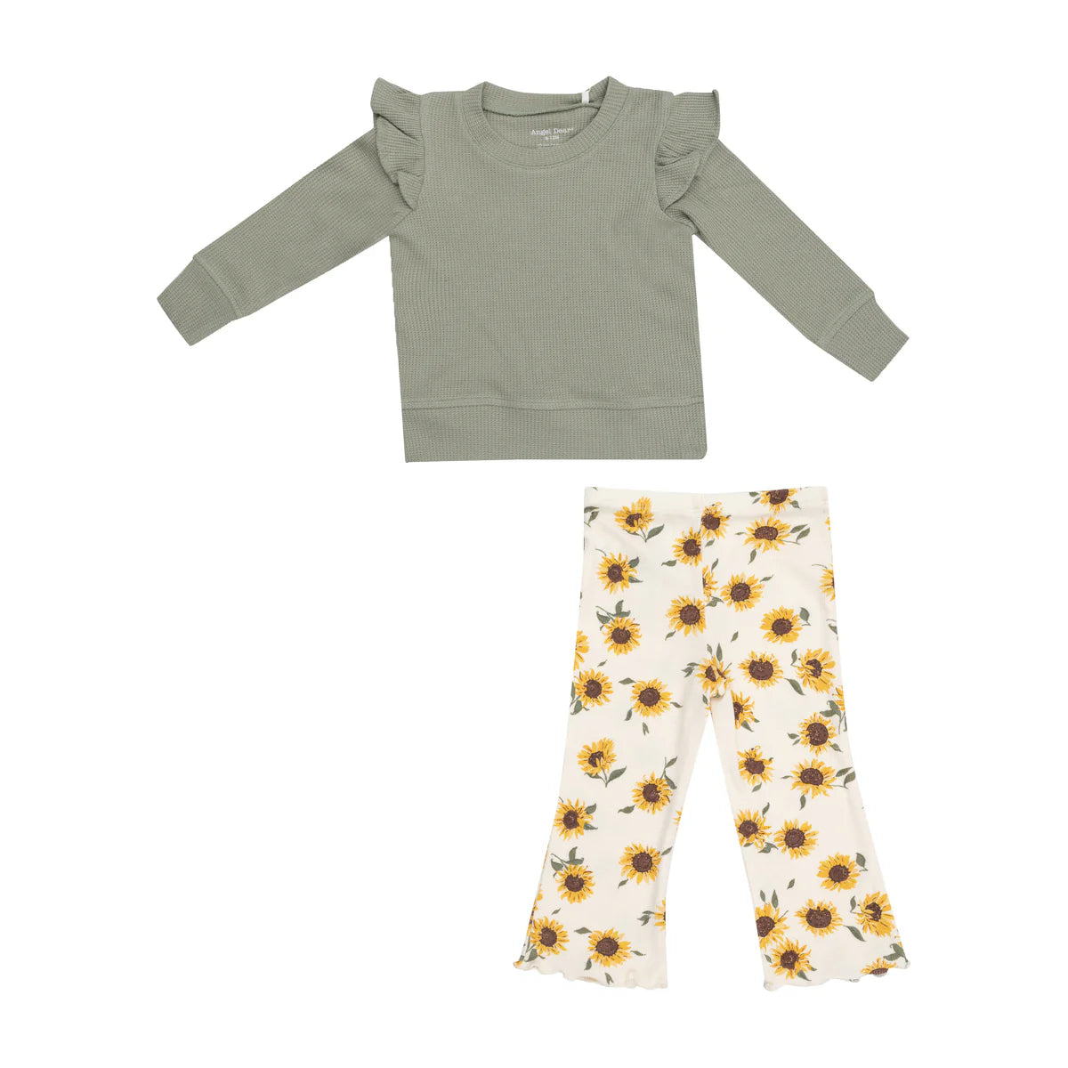 Angel Dear Ribbed Sunflower Waffle Shirt + Flare Pant Set