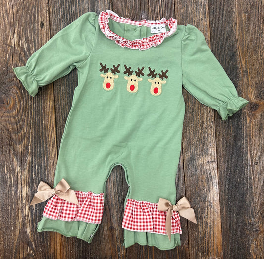 Reindeer Embroidered Ruffle Romper