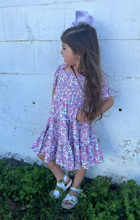 M&R Lovely Lavender Smocked Ruffle Dress