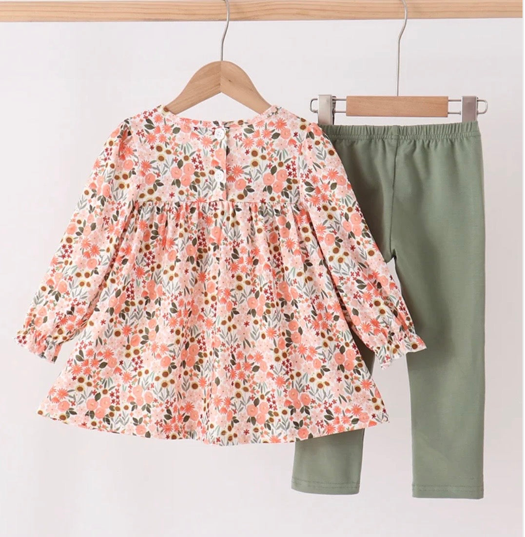 Green Floral Ruffle Pant Set