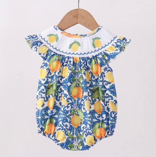 Smocked Lemon Ruffle Bubble