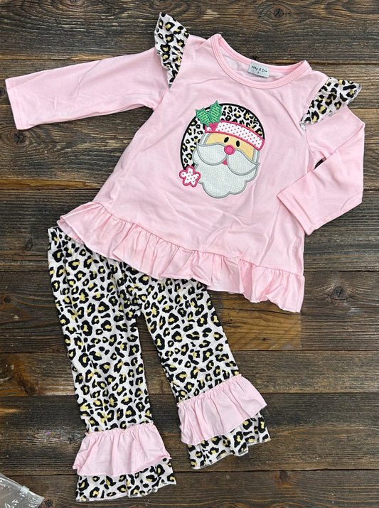 Pink Leopard Santa Bell Set
