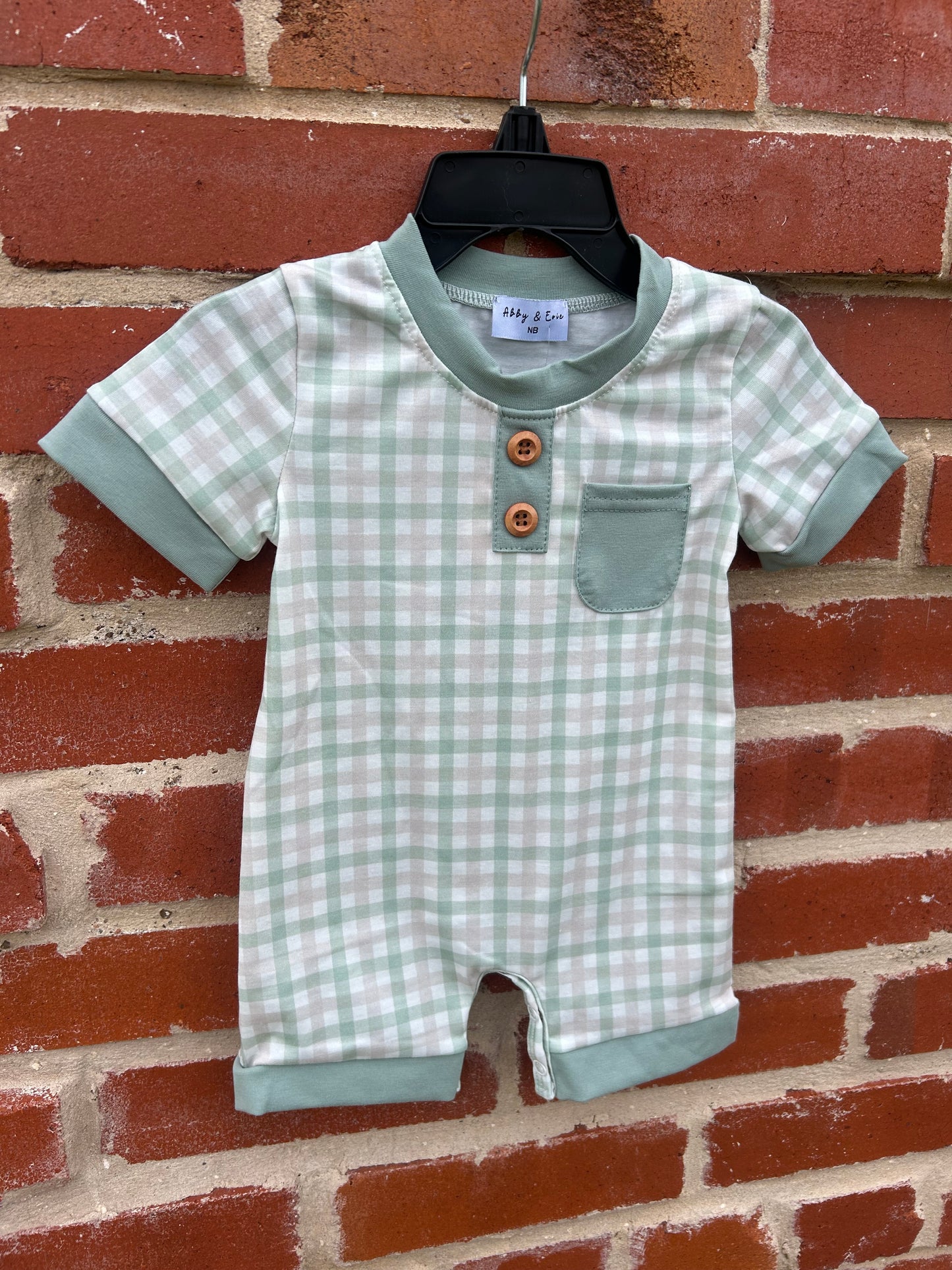Sage Plaid Pocket Romper