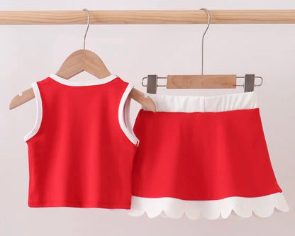 Red Scalloped Skort Set