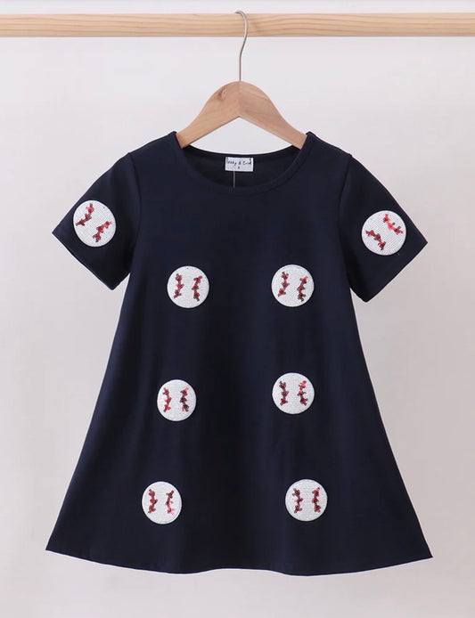 Navy Sequin Baseball Dress