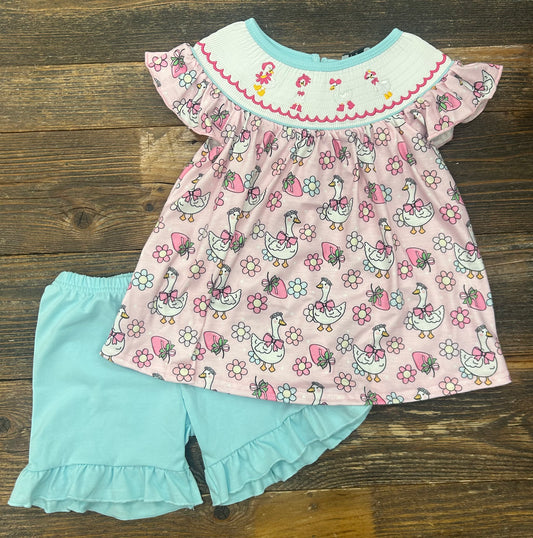 Pink Goose Floral Smocked Short Set