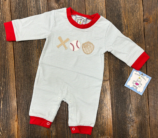 Three Sisters Baseball Applique Boys Romper