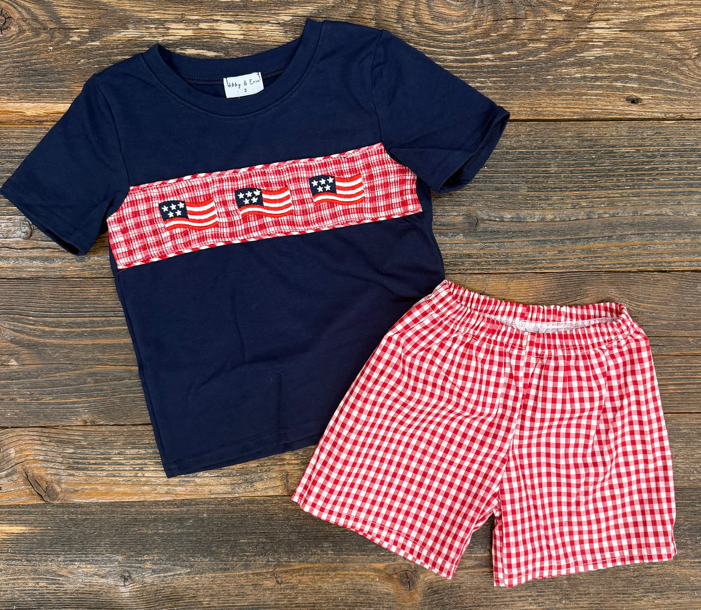 Flag Smocked Gingam Short Set