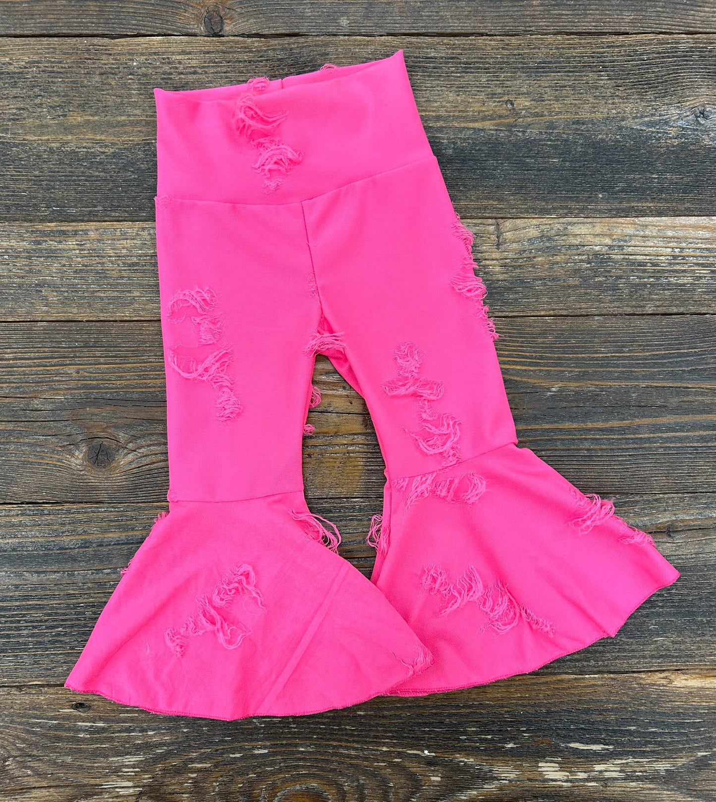 Hot Pink Distressed Bell Bottoms