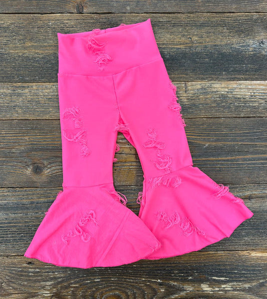 Hot Pink Distressed Bell Bottoms