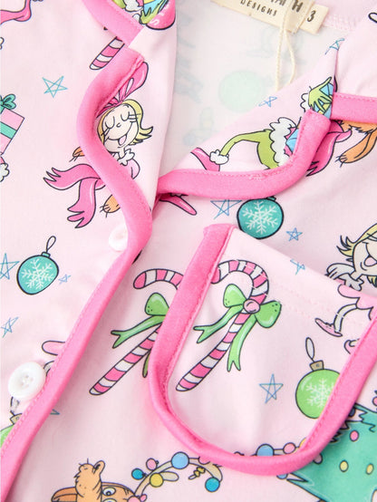 Pink Bow Green Guy Pajama Set
