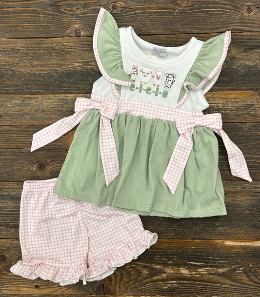 EIEIO Embroidered Ruffle Short Set