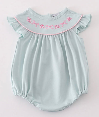 Mint Floral Bow Embroidered Bubble