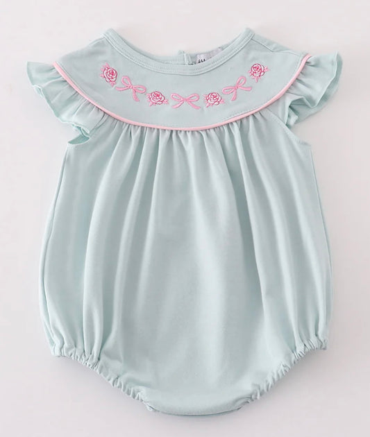 Mint Floral Bow Embroidered Bubble