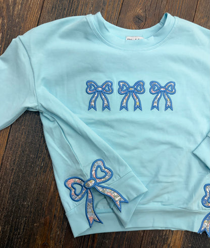 Blue Floral Bow Applique Top