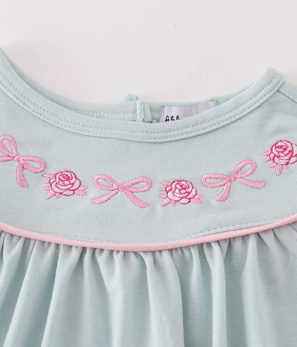Mint Floral Bow Embroidered Bubble