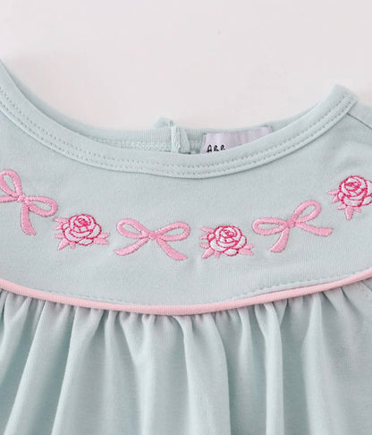 Mint Floral Bow Embroidered Bubble