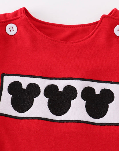 Red Embroidered Mouse Romper