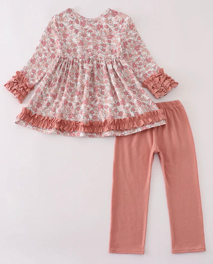 Rust Floral Ruffle Pant Set
