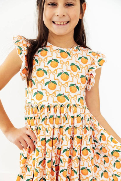 MR Orange Orchard Flutter Sleeve Twirl Dress