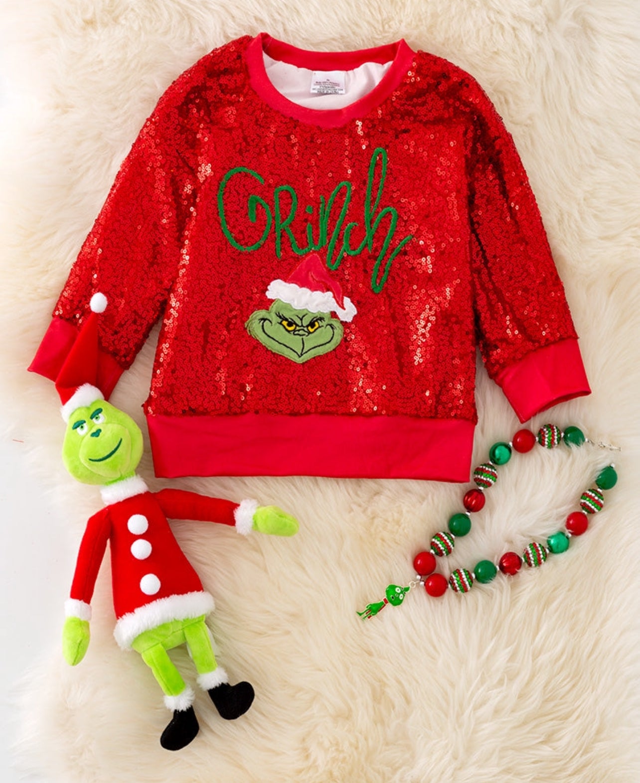 Red Sequin Grinch Sweater