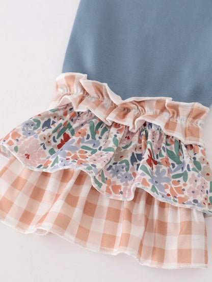 Blue Floral Ruffle Pant Set