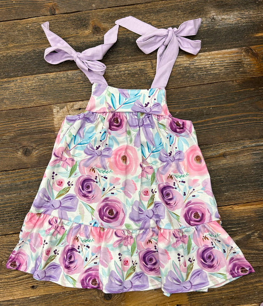 Purple Floral Ruffle Dress