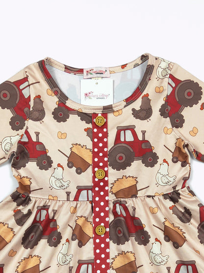 Red Tractor Ruffle Dress