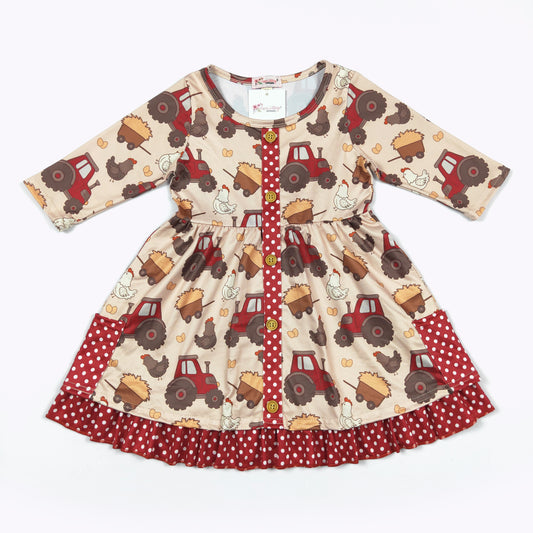 Red Tractor Ruffle Dress