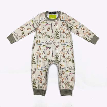 Cream Fishing + Hunting Boy Romper
