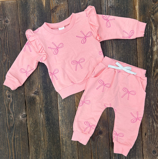 Pink Cozy Bow Jogger Set