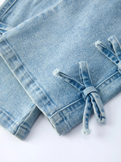 Wide Leg Denim Pants with Pockets