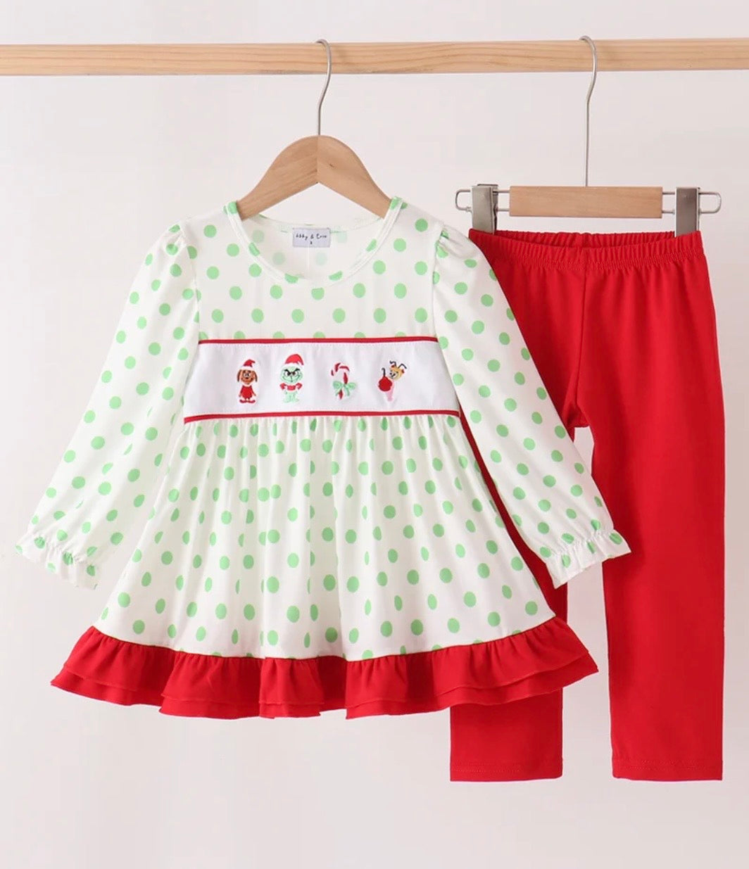 Green Guy Embroidered Dot Ruffle Pant Set