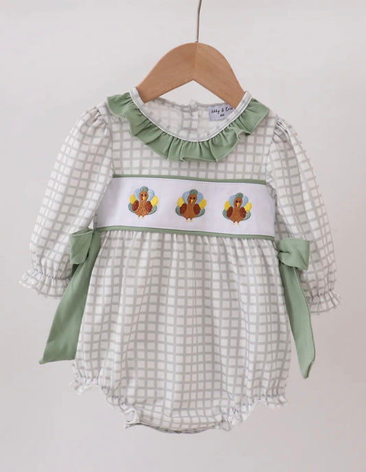Sage Turkey Embroidery Ruffle Bubble