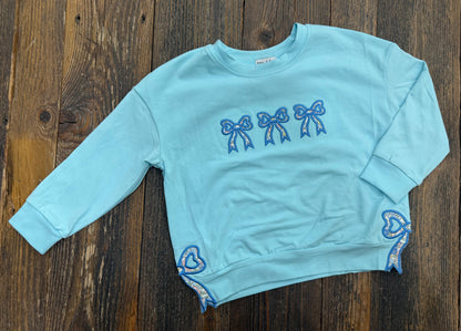Blue Floral Bow Applique Top