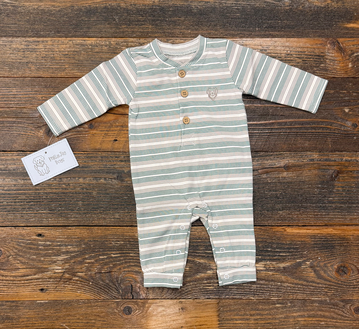 Millie Jay Easton Grey + Green Romper