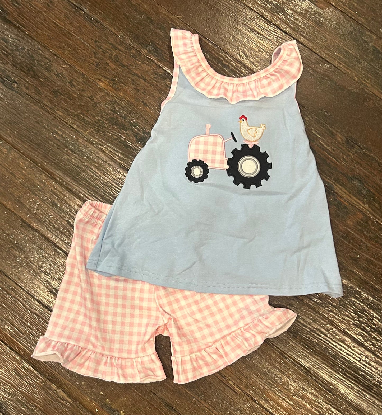 Blue Tractor Ruffle Short Set