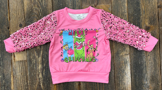 Pink Sequin Green Guy Pullover