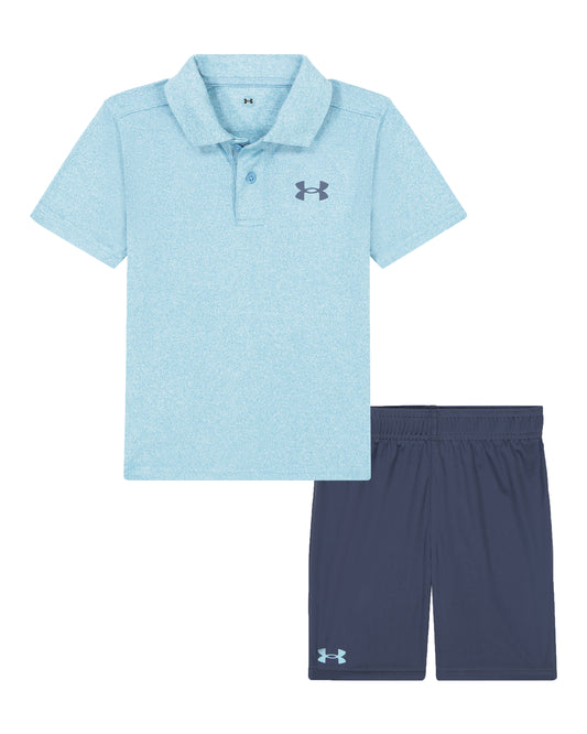 Under Armour Stream / Ether Blue Twist Polo & Gray Short Set